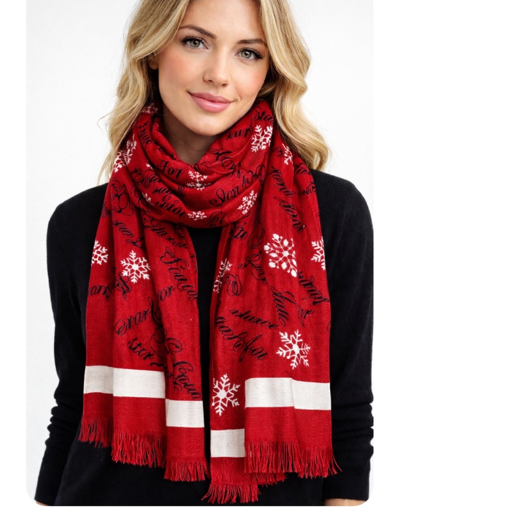 Holiday Red Snowflake Scarf Christmas Joy Peace